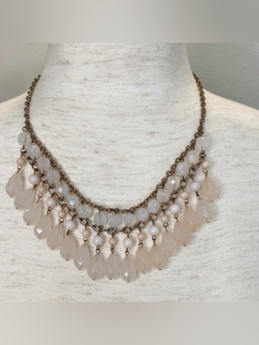Rose Gold and White Teardrop Bib Necklace